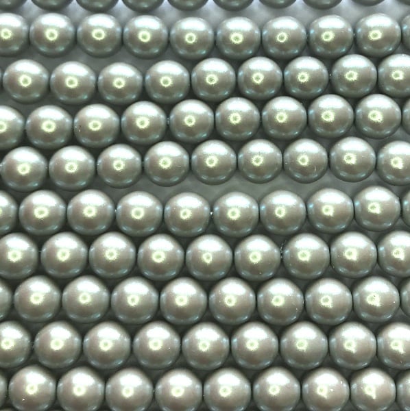 6mm Czech Round Glass Pearl Strand of 40 – 02010/30003 – Smoked Silver