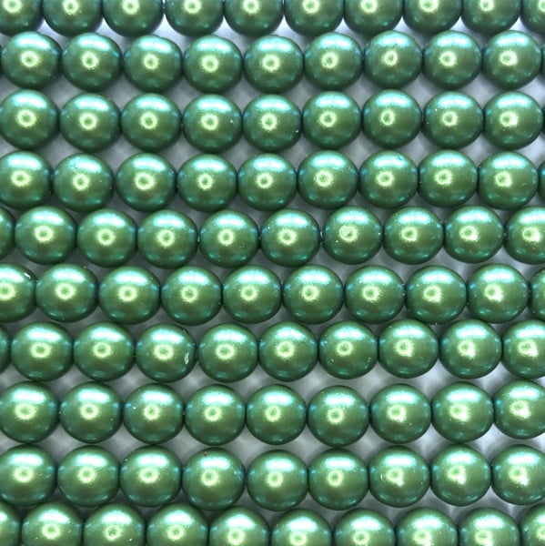 6mm Czech Round Glass Pearl Strand of 36 – 02010/30008 – Iridescent Green