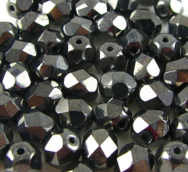 6mm Czech Fire Polish – 23980/14400 – Jet Hematite x 100