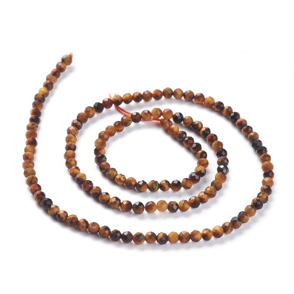 3mm Natural Tigers Eye Faceted Round Strand - Approx 125 Beads