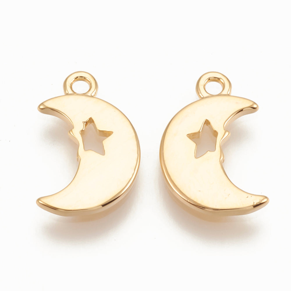 18k Gold Plated Moon and Star Charm 12x8mm - Pack of 2