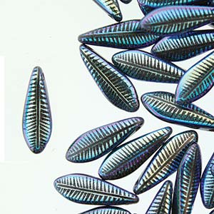 Czech Glass Dagger Beads 5x16mm – Strand of 25 – Jet Laser Feather