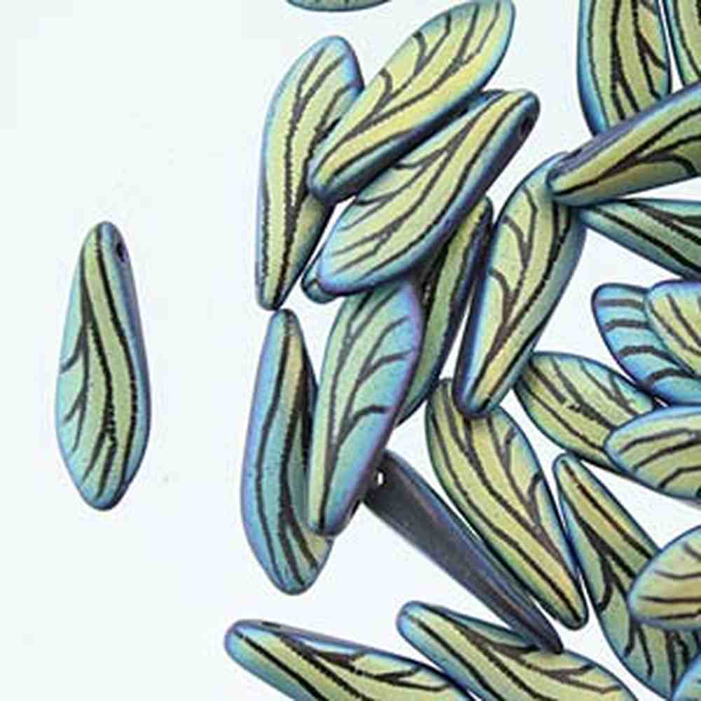 Czech Glass Dagger Beads 5x16mm – Strand of 25 – Jet Matte Laser Wing