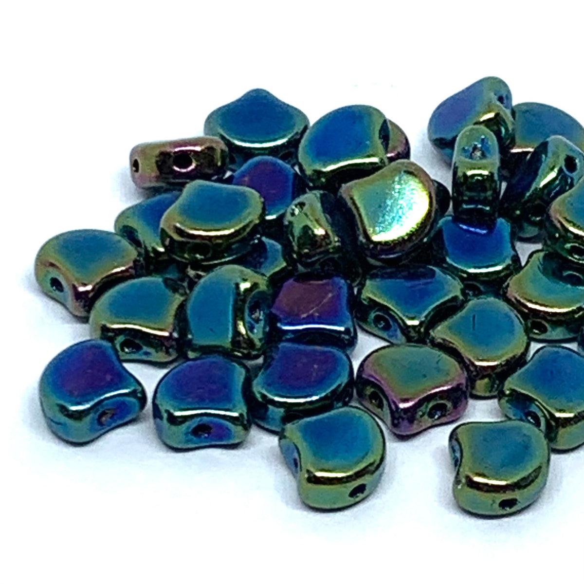 Ginko Beads 7.5mm – 10g Pack (approx 35 beads) – Jet Green Iris