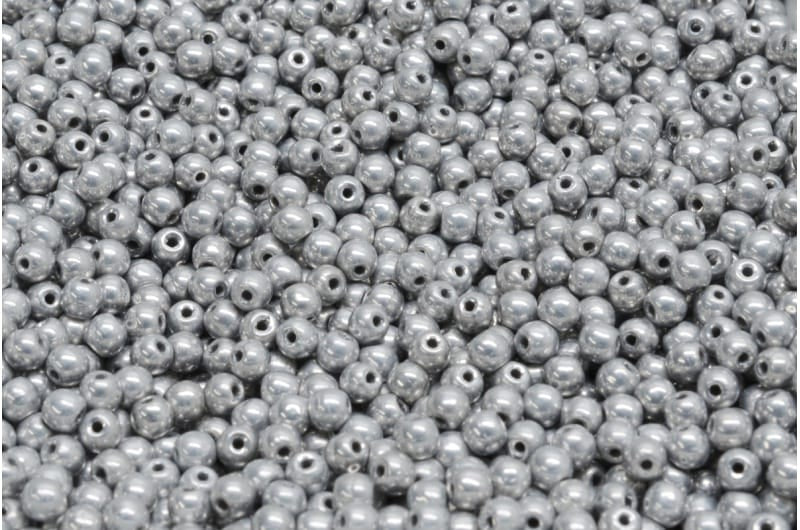 3mm Pressed Glass Round Beads - Pack of 100 - Aluminium Silver