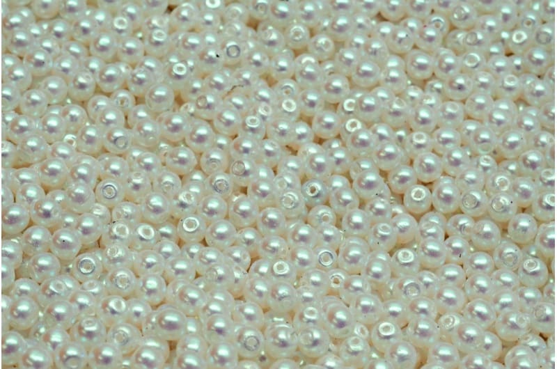3mm Pressed Glass Round Beads - Pack of 100 - Pearl White