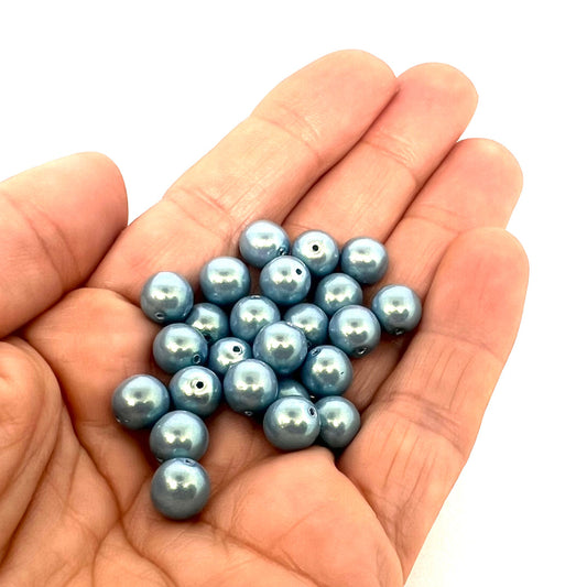 8mm Czech Round Glass Pearl Pack of 25 – 30007– Silver Blue