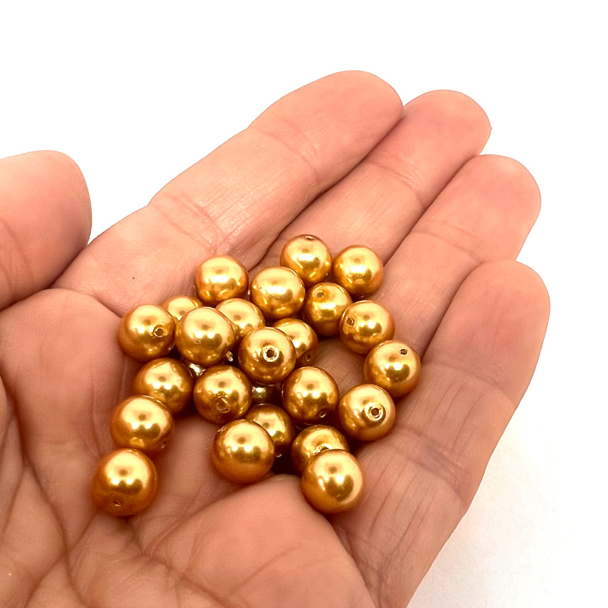 8mm Czech Round Glass Pearl Pack of 25 – 70486 – Gold
