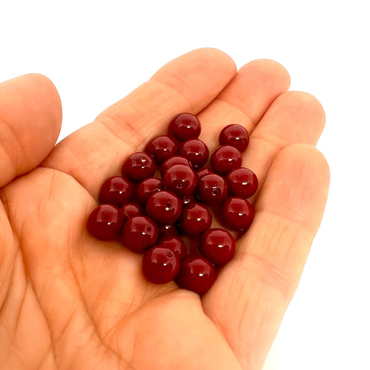 8mm Czech Round Glass Pearl - Pack of 25 – 48265 – Cranberry