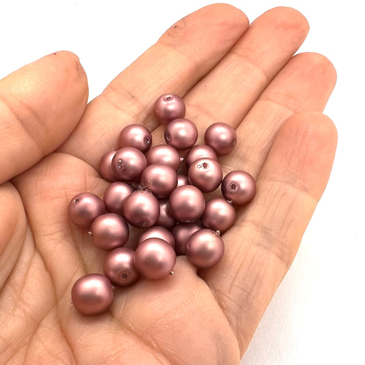 8mm Czech Round Glass Pearl Pack of 25 – 70188 – Frosted Old Rose