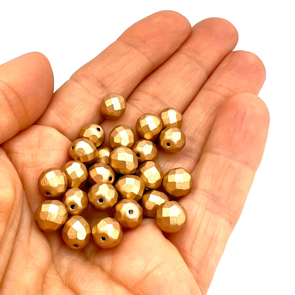 8mm Czech Fire Polish - Pack of 25 – 01710 – Light Gold Matte