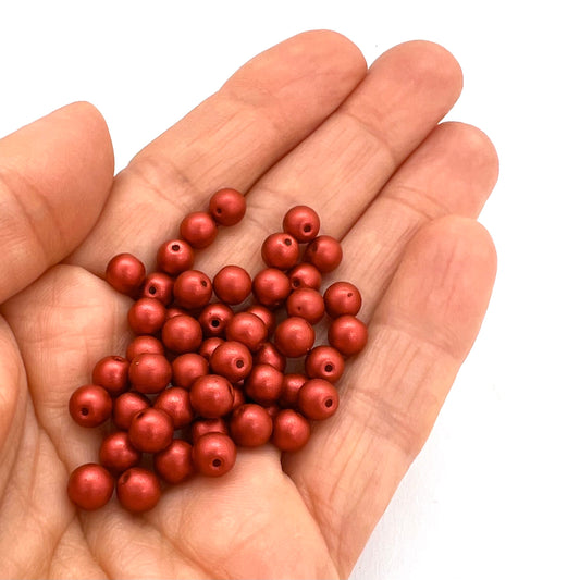 6mm Czech Round Glass Pearl - Bag of 50 – 01890 – Lava Red