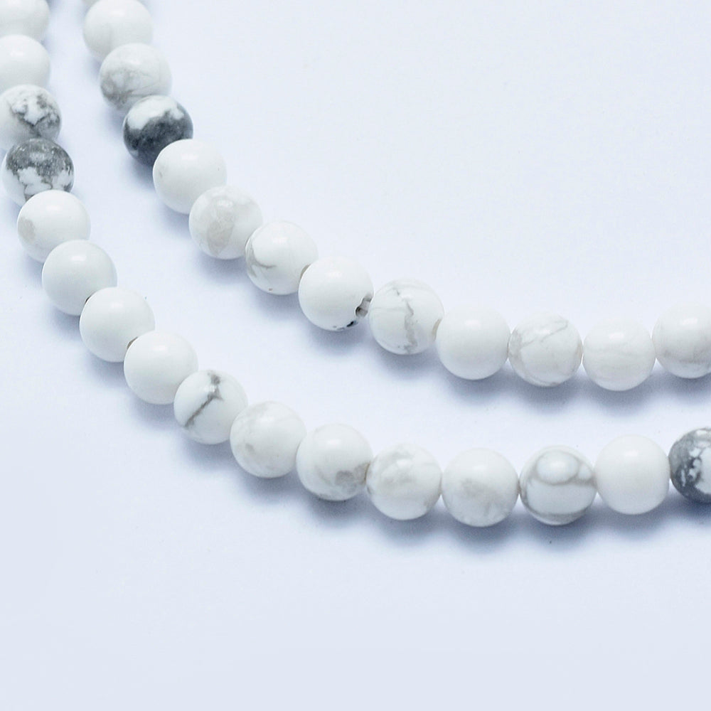 4mm White Howlite Round Bead Strand - Approx 95 Beads