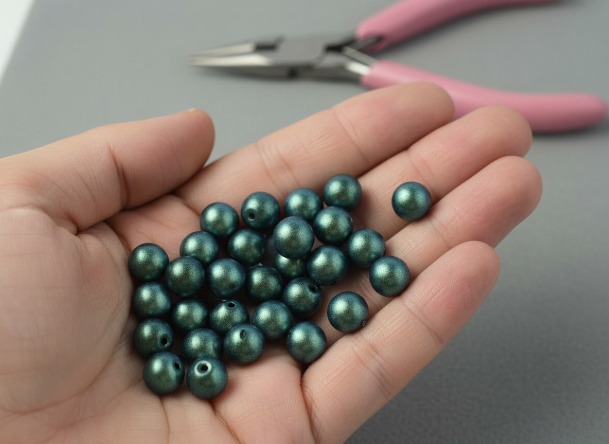 6mm Czech Round Glass - Pack of 50 – 23980/94104 – Polychrome Mint Chocolate