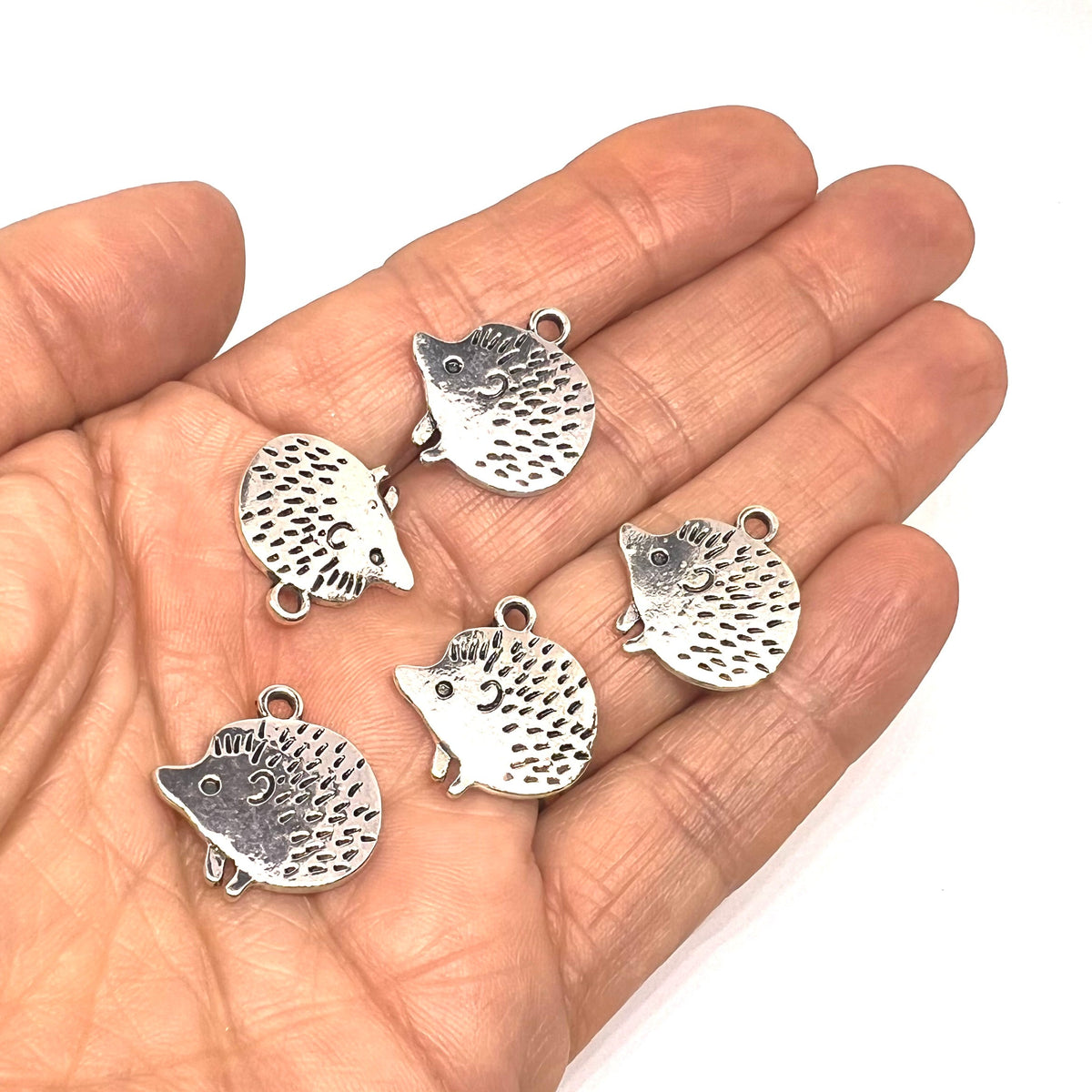 Silver Plated Baby Hedgehog Charm 20x20mm - Pack of 5