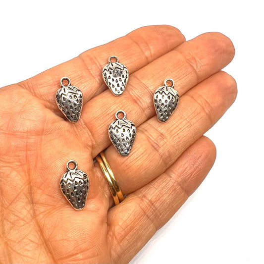 Silver Plated Strawberry Charm 15x10mm - Pack of 5
