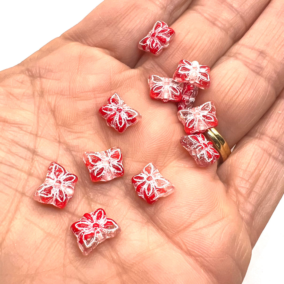 9x7mm Czech Glass Vintage Style Butterfly Beads - Poppy - Pack of 5
