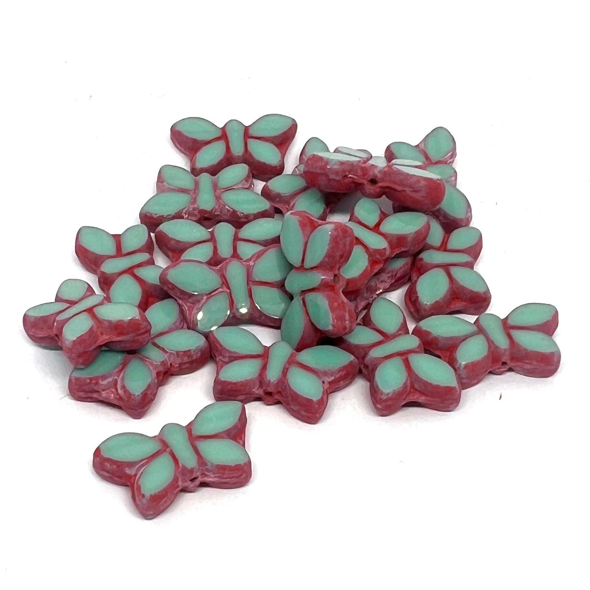 11x20mm Czech Glass Vintage Table Cut Butterfly Beads - Turquoise Pink Wash - Per Piece