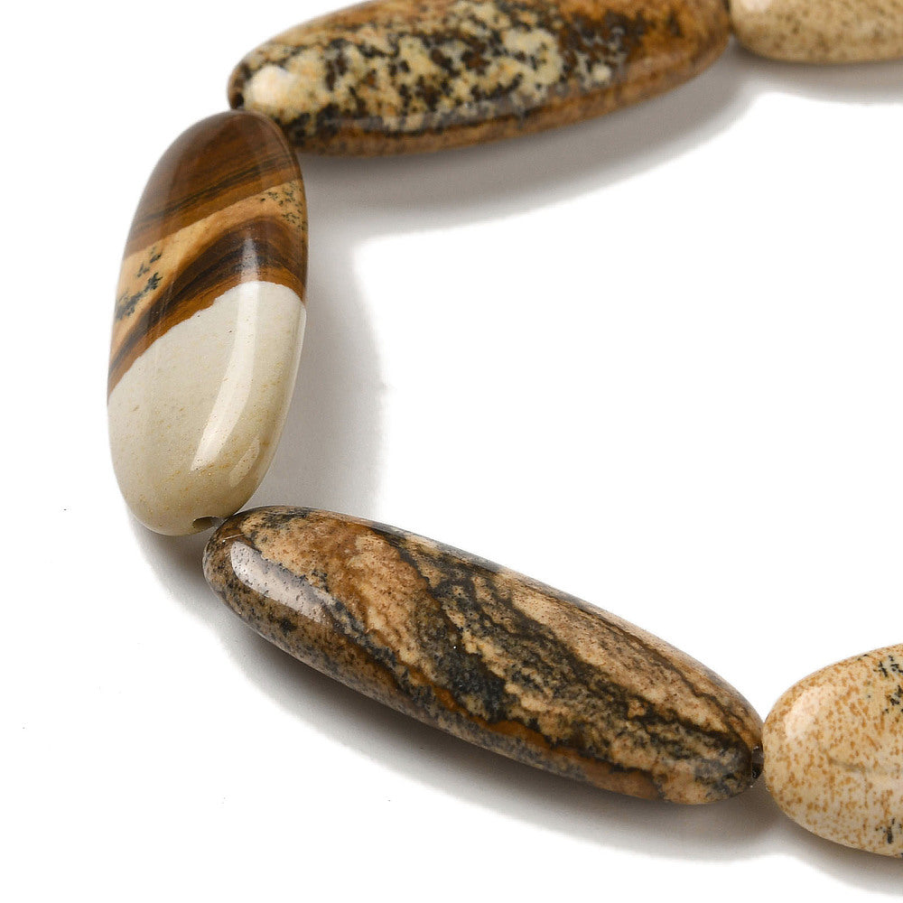 Natural Picture Jasper Beads Strands, Smooth Flat Oval