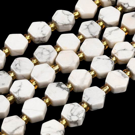 Natural Howlite Beads Strands, Hexagon, with Seed Beads