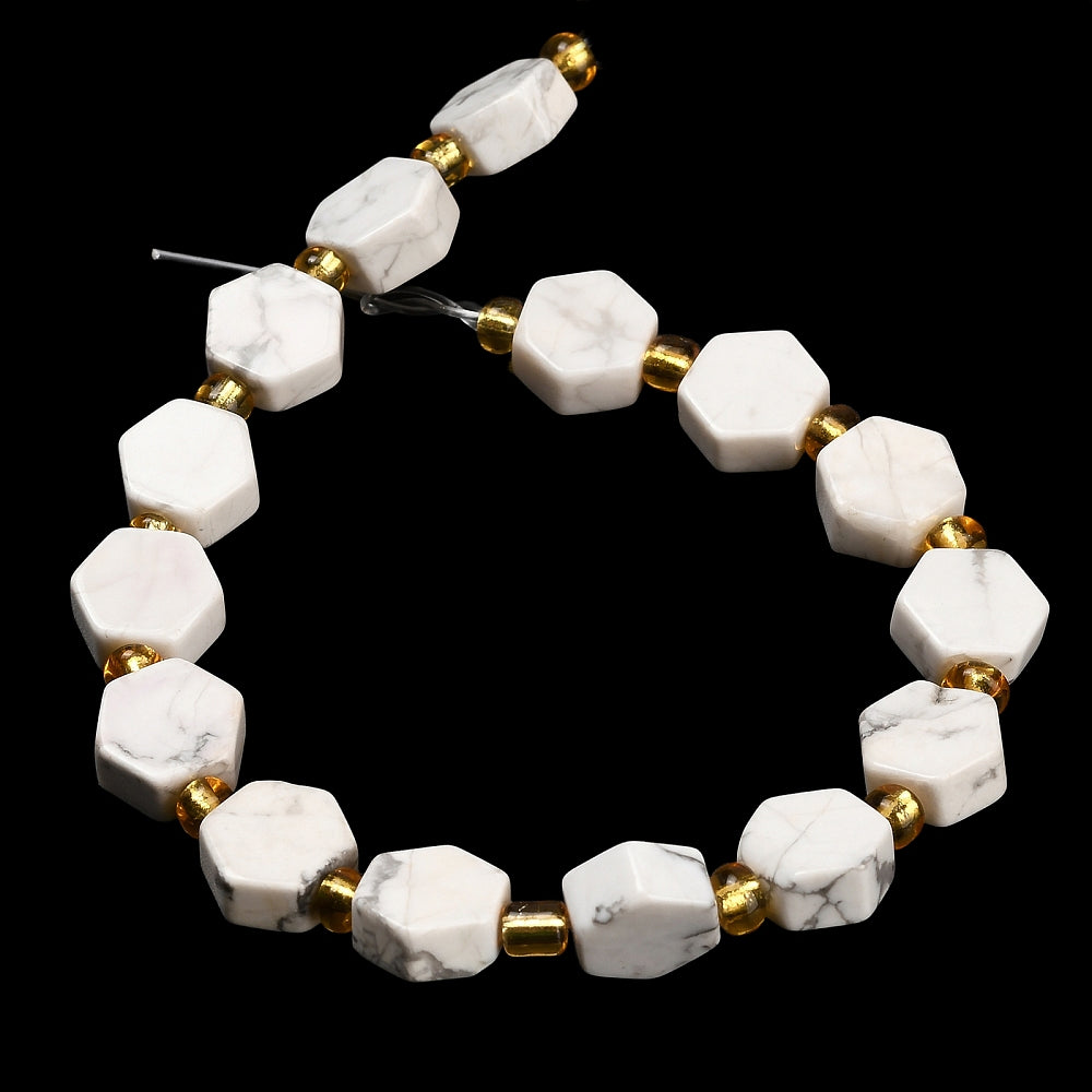 Natural Howlite Beads Strands, Hexagon, with Seed Beads