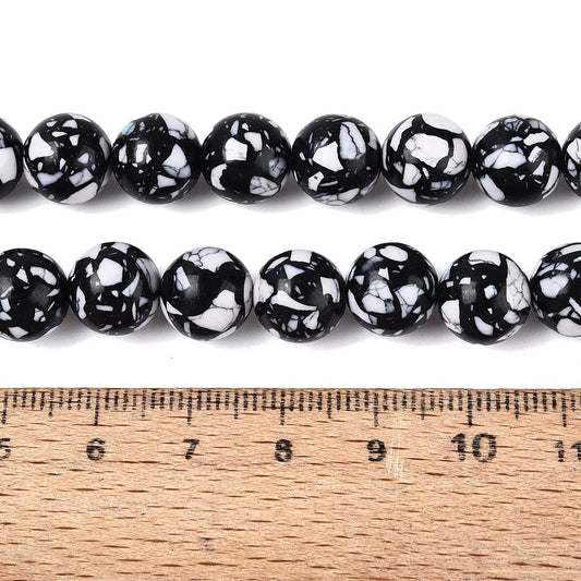 Synthetic Turquoise Beads Strands, Dyed, Smooth Round, Black, 10mm