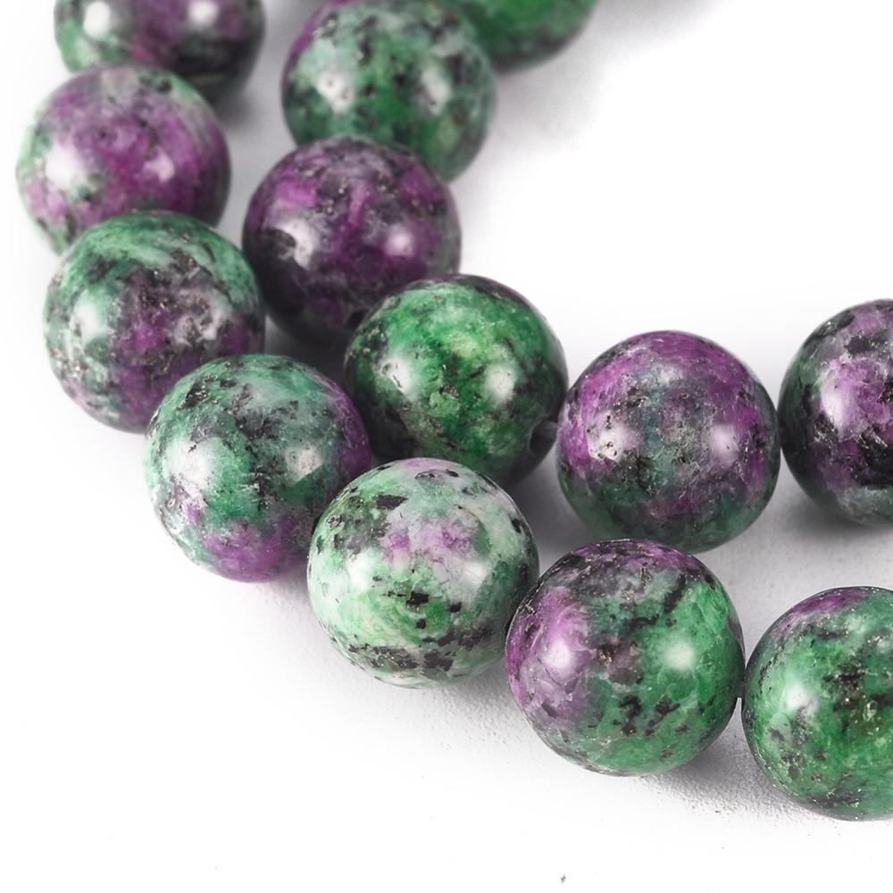 Round Dyed Natural Gemstone Bead Strands, Imitation Ruby in Zoisite