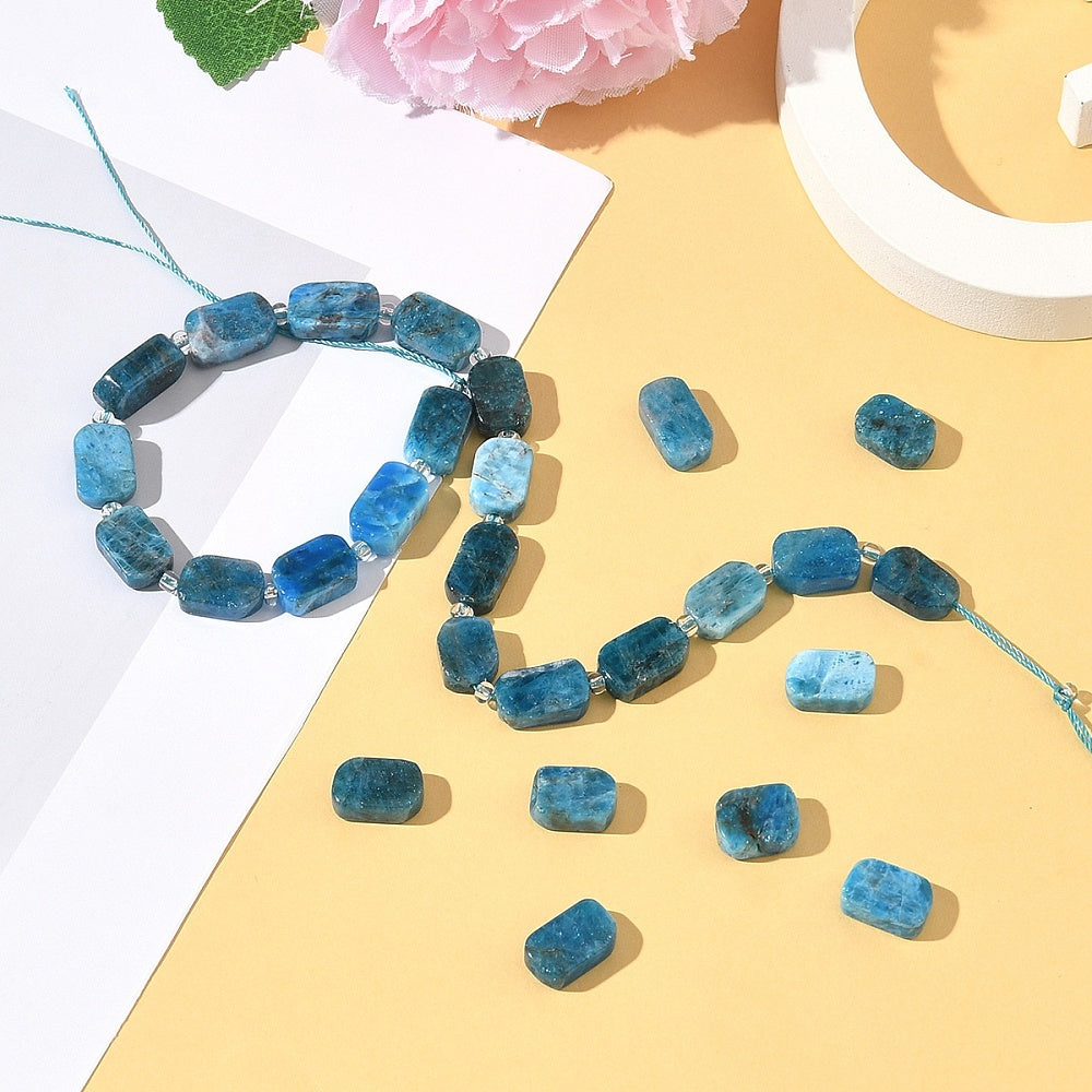 Strand Natural Apatite Beads Strands, with Seed Beads, Rectangle