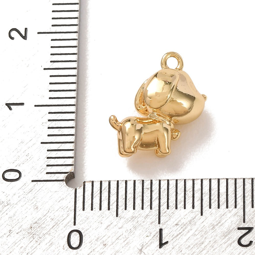 Brass Charms, Dog Charms, Real 18K Gold Plated
