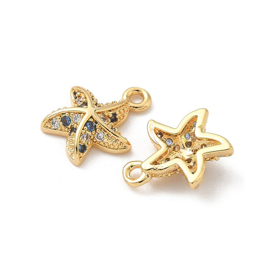 Starfish Micro Pave Cubic Zirconia Charms, Real 18K Gold Plated, Per Pair