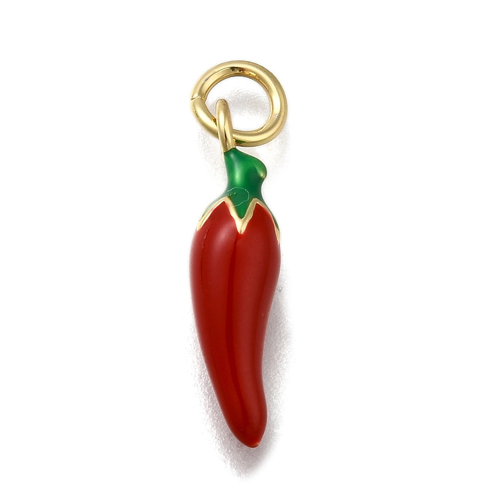 Gold Plated Enamel Chilli Pepper Charm - 18.5x4.5mm - Pack of 2