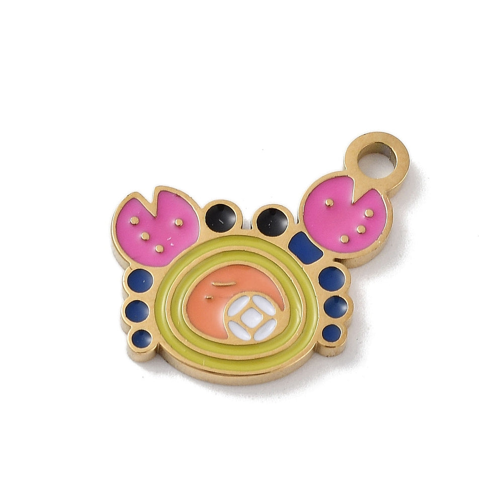 Gold Plated Enamel Crab Charm - 14.5mm - Pack of 2