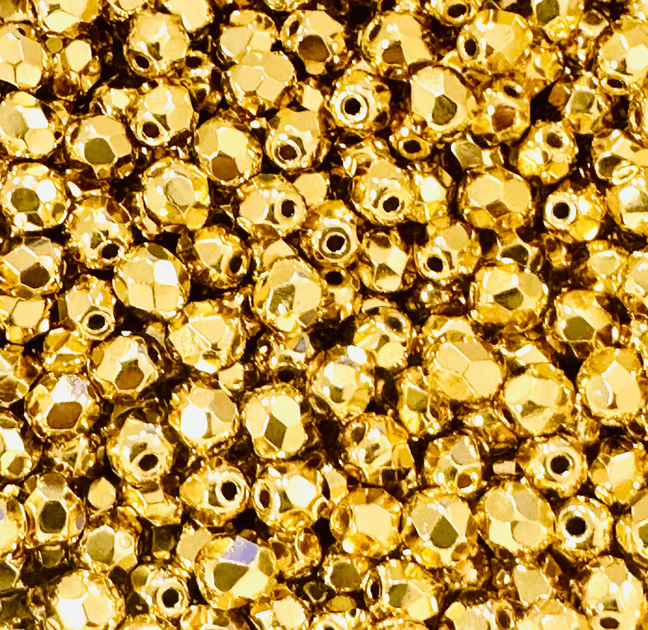 4mm Czech Fire Polish – 00030/68304 – 24k Gold Plated x 100