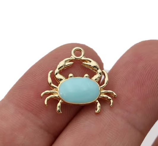 Enamel Gold Crab Charm Pendant