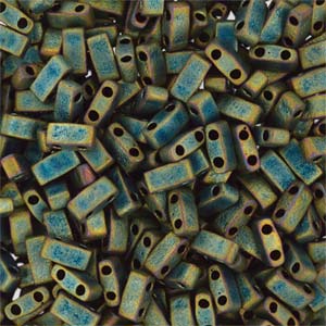 Miyuki Half Tila Beads - 5g Bag - Matte Metallic Green Iris - HTL2008