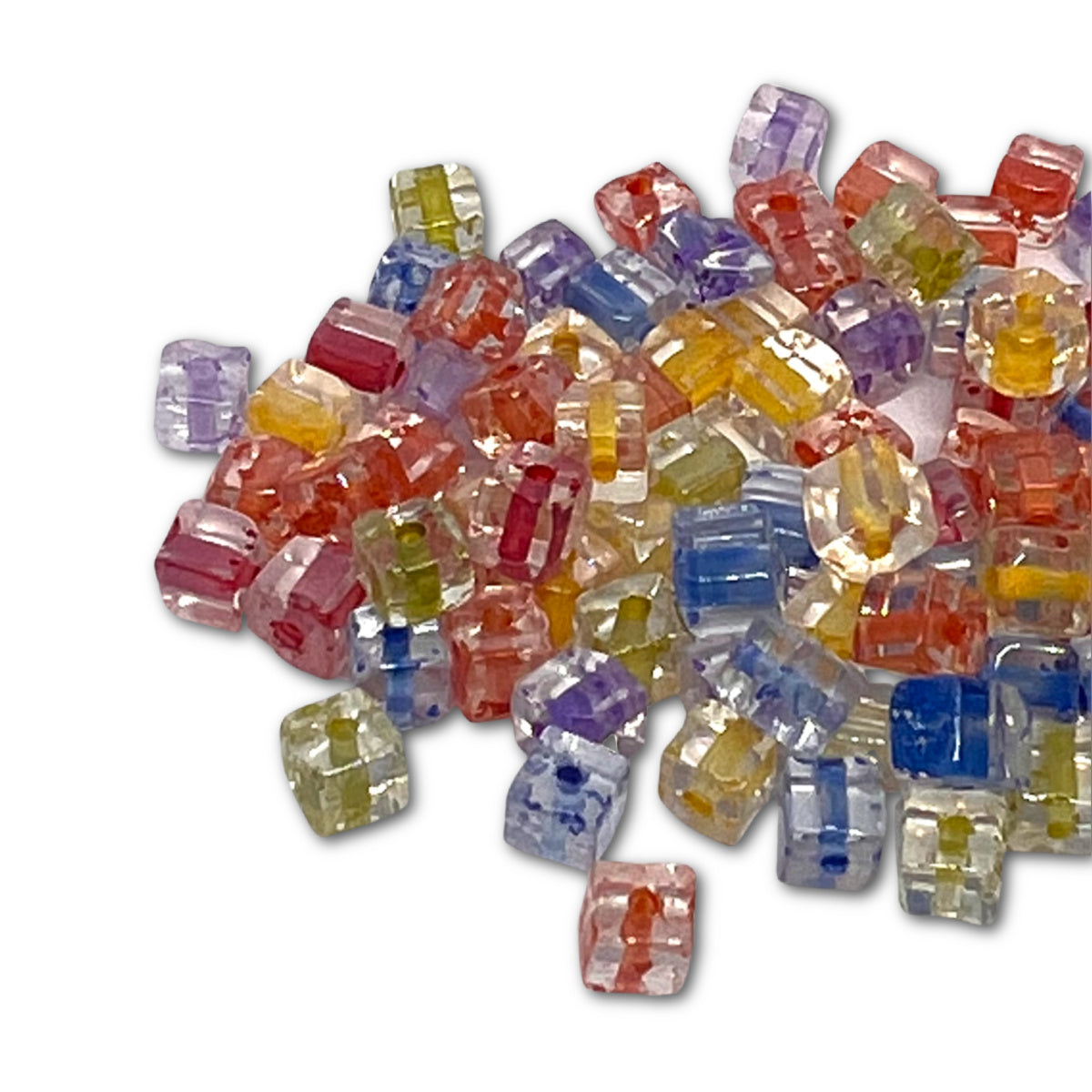 4mm Inside Colour Lined Cube Bead Mix – 25g Bag (approx 100)