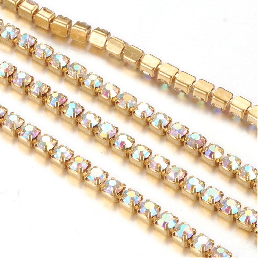 2mm Gold Plated Cup Chain – Crystal AB – 1m Length