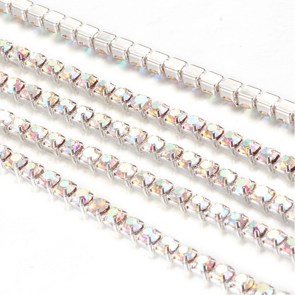 2.8mm Silver Plated Cup Chain – Crystal AB – 1m Length