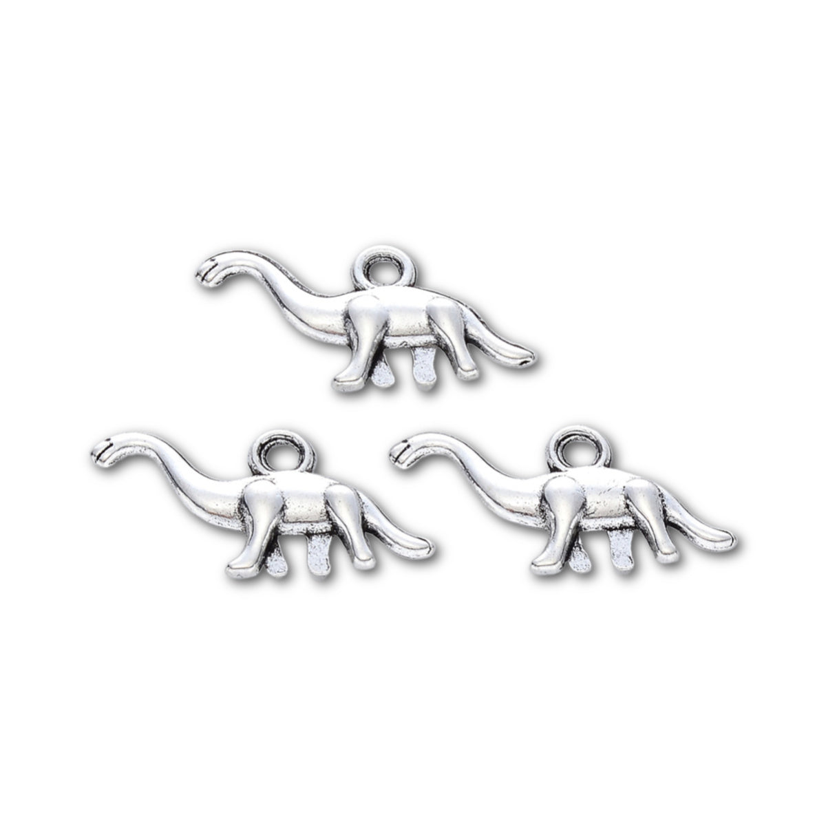Antique Silver Dinosaur Charm 14x27mm - Pack of 5