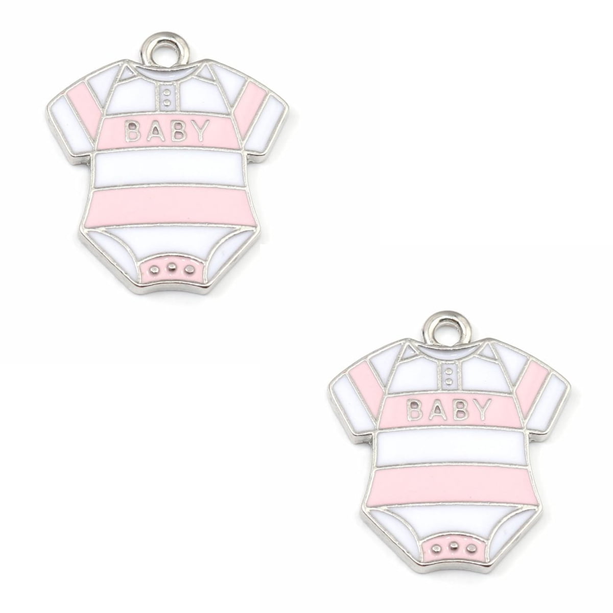 Pink Enamel Baby Bodysuit Charm 24x22mm – Pack of 2