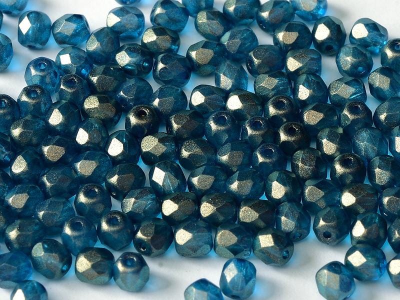 4mm Czech Fire Polish – 29260 - Crystal Golden Touch Cerulean Blue x 100