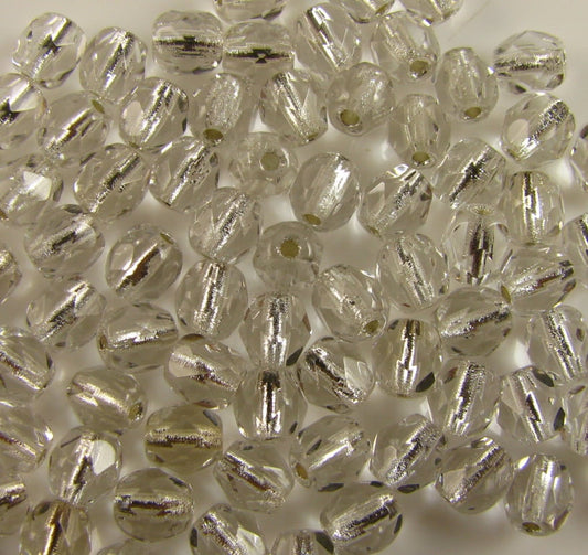 6mm Czech Fire Polish – 00010/81800 – Silver Lined Crystal x 100
