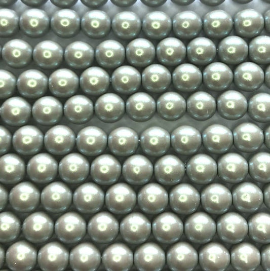 6mm Czech Round Glass Pearl Strand of 40 – 02010/30003 – Smoked Silver
