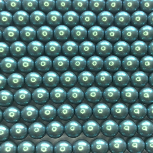 6mm Czech Round Glass Pearl Strand of 36 – 02010/30007 – Iridescent Blue