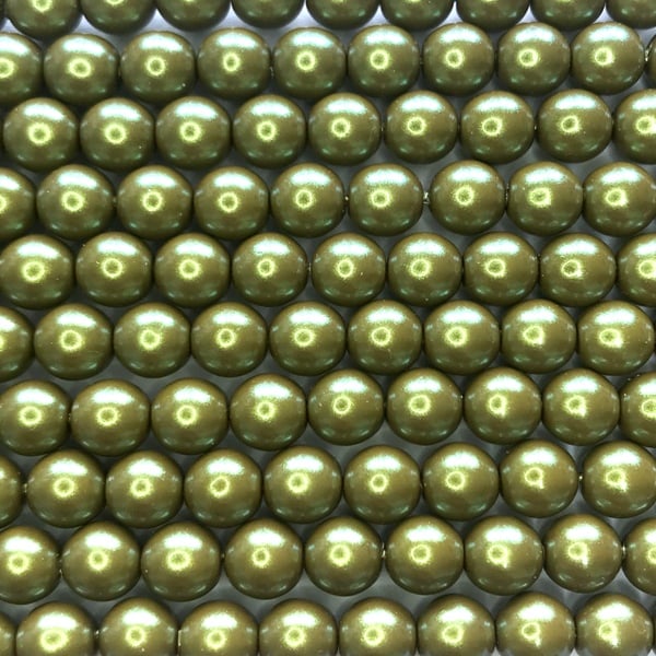 6mm Czech Round Glass Pearl Strand of 36 – 02010/30009 – Iridescent Olive