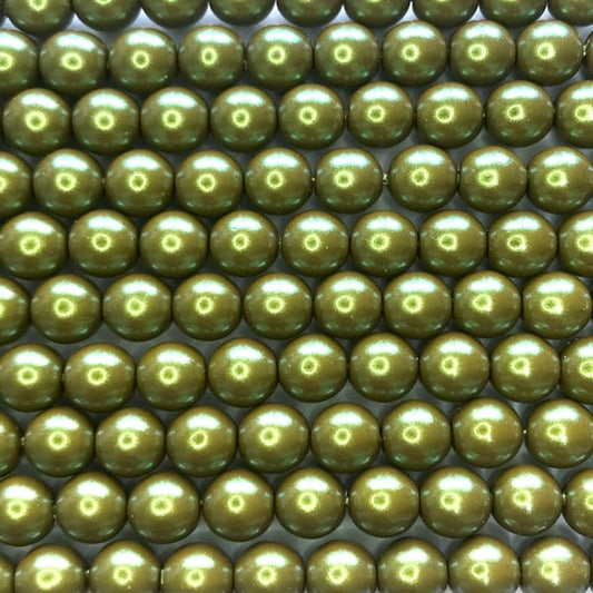 6mm Czech Round Glass Pearl Strand of 36 – 02010/30009 – Iridescent Olive