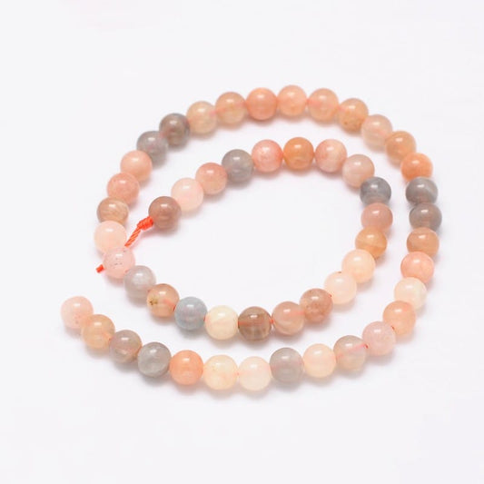 6mm Natural Mixed Colour Moonstone Round Beads – Approx 60 beads