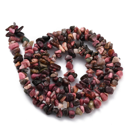 5x8mm Natural Rhodonite Gemstone Chip Strand - 80cm Strand