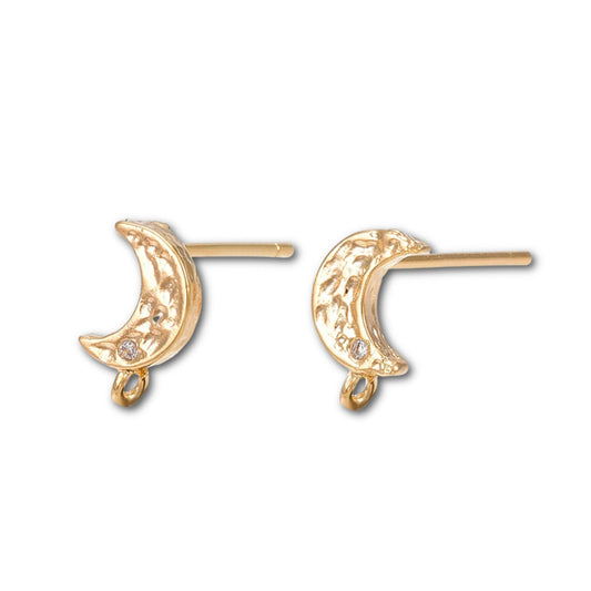 18k Gold Plated Cubic Zirconia Moon Earring Studs - Priced Per Pair