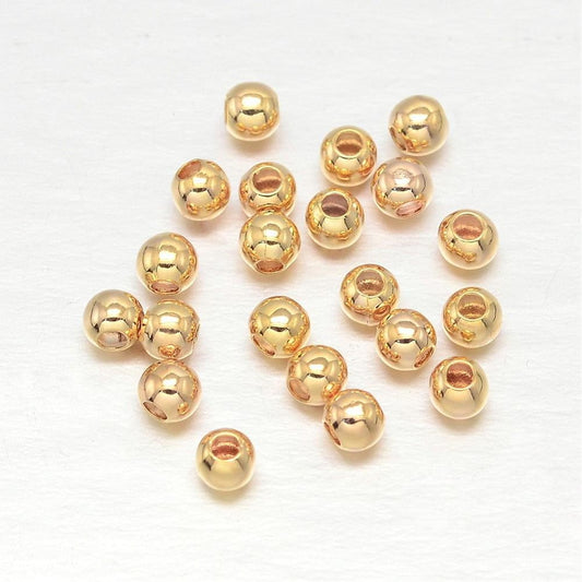18k Gold Plated 3mm - Hollow (light weight) - Round Beads - Pack of 50